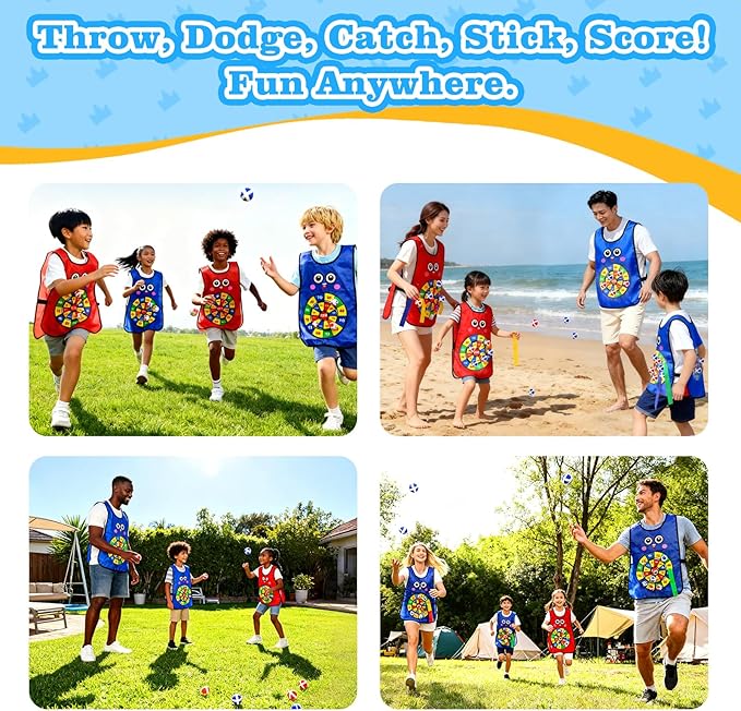 Sticky Ball Vest for Dodgeball Game, 6-Players Toy Set 6 Target Vests 48 Sticky Balls Fun Dodge Tag Game Promotes 3+ Kids Active Screen-Free, Indoor and Outside Running Games for Team Play