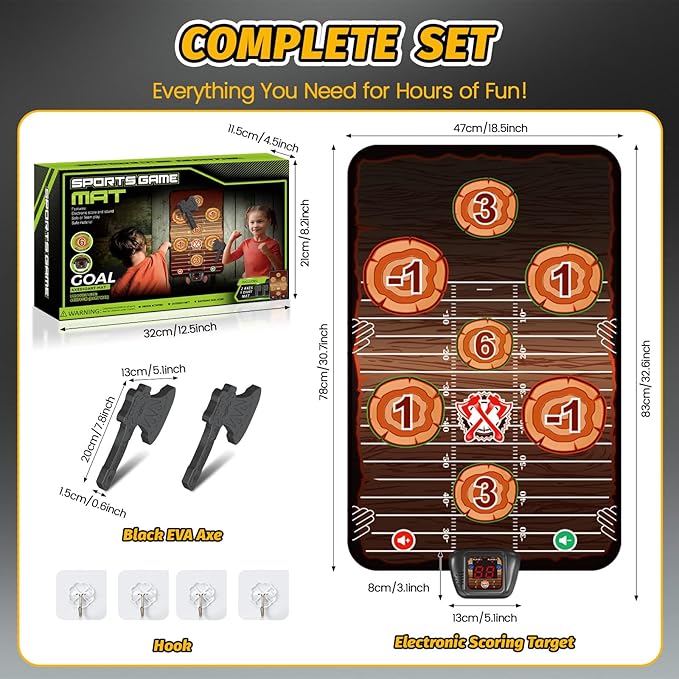 Axe Throwing Target Game Set, Electronic Scoring Throwing Game Toys Gifts for Kids Age of 3-10+ Years Old Boys & Girls, Backyard Indoor & Outdoor Yard Carnival Sport Party Play Game