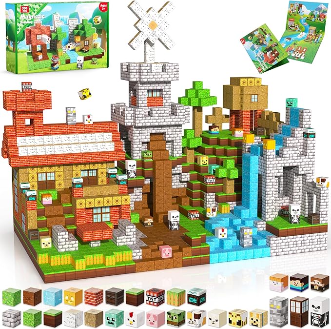300PCS Magnetic Blocks - Magnetic Building Blocks, Stacking Magnet Cubes Toys, STEM Montessori Sensory Game Toys for Kids Boys and Girls Ages 3 4 5 6 7 8 9 10 Easter Birthday Gifts