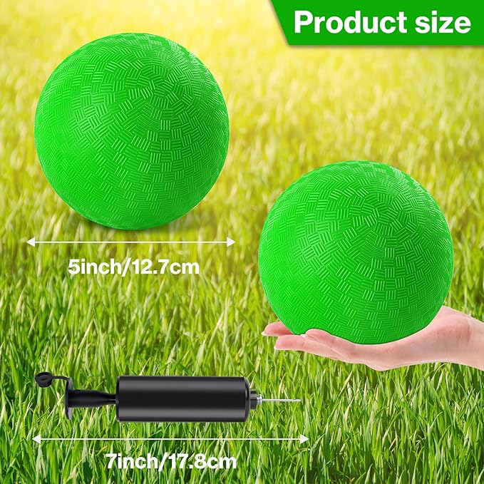 24 Pcs Dodgeballs 5 Inch Playground Ball Green Kickball Inflatable Rubber Handball Bouncy Dodge Ball with 1 Hand Pump for Outdoors Ball Games Gym Camps Picnic (Green)
