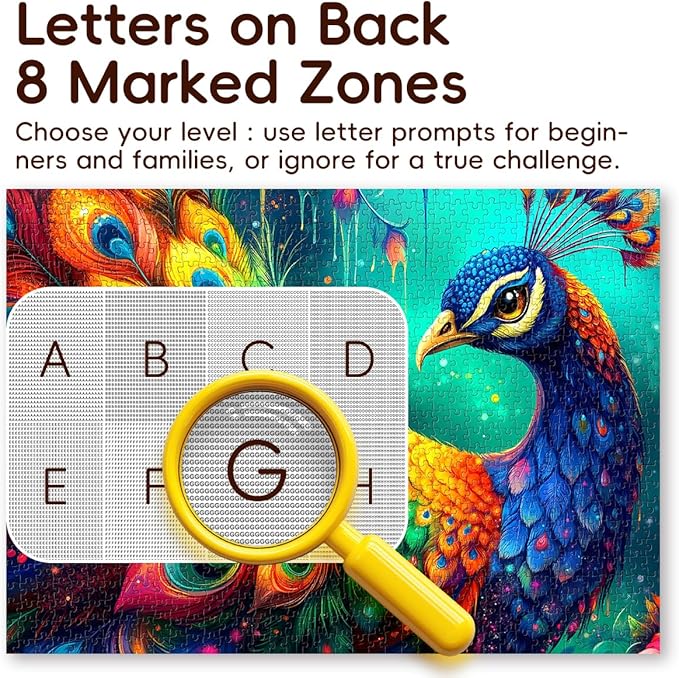 ROSE RAIN Premium 1000 Pieces Jigsaw Puzzles for Adults with Letters on Back Dust-Free Thick HD Board - Colorful Fantasy Peacock Bird Animal Art Hard Fun Stress Relief Gift for Family Game Night