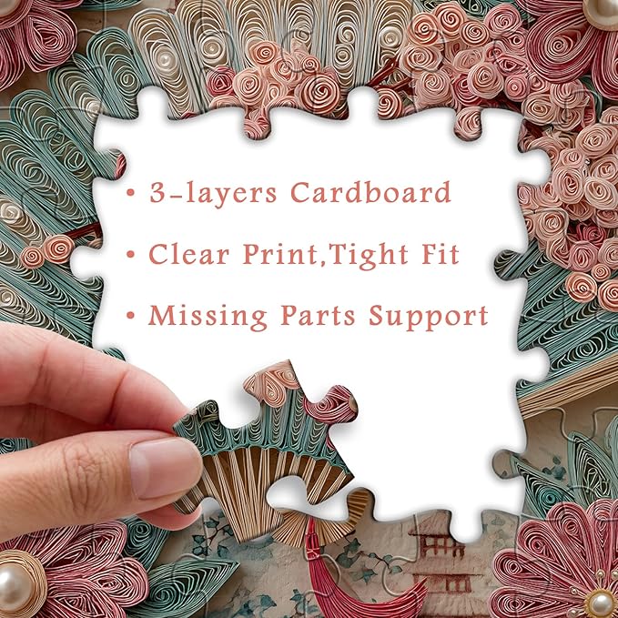PICKFORU Blossom Fan 1000 Piece Puzzle for Adults, Japanese Cherry Blossoms Jigsaw Puzzle, Vintage Impossible Difficult Flower Pearls Puzzles