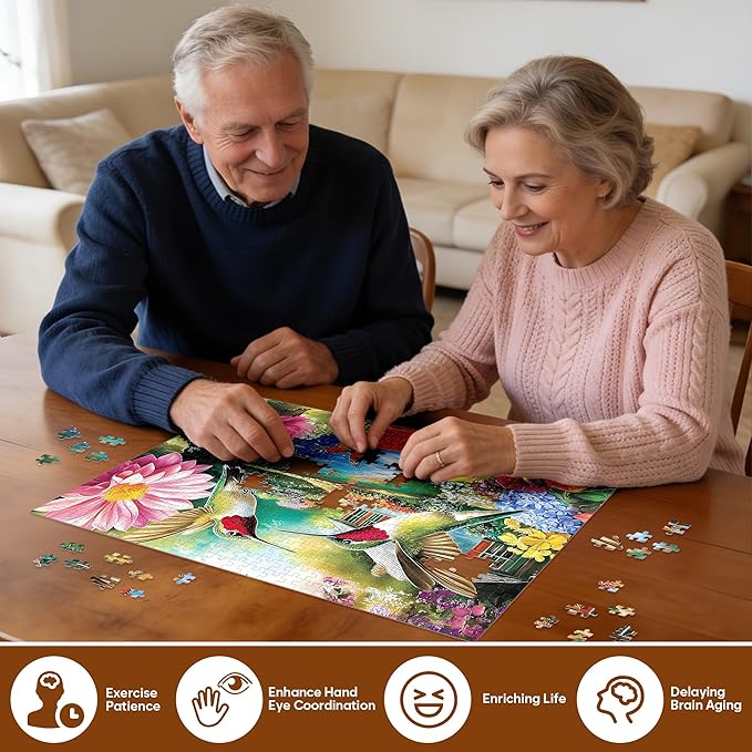 500 Pieces Puzzles for Adults Puzzle Hummingbird Flower Jigsaw Puzzles 500 Piece for Seniors, Letters on Back Challenging Toys Great Gift for Family Friends 20.5 x 15 in