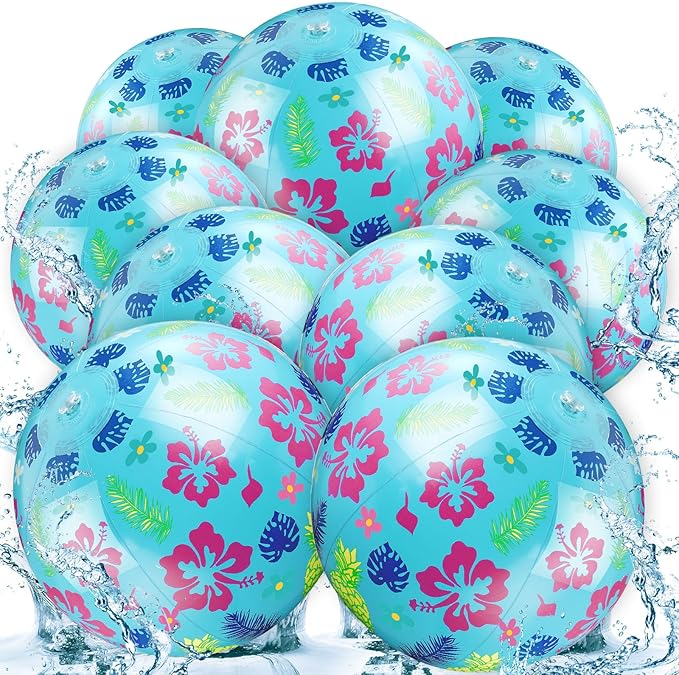 12 Pack Hawaiian Beach Ball 8.5 in Inflatable Beach Balls Bulk for Kids & Adults Cartoon Swimming Pool Toys Pool Party Favors for Birthday Summer Outdoor