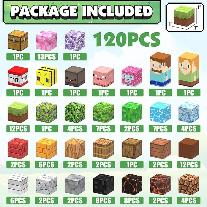 Magnetic Blocks Building Toys, 120pcs Magnetic Building Blocks Set for Kids Ages 3-8, 1 inch Magnet Cubes Montessori Sensory Stacking Construction Toys Christmas Birthday Present