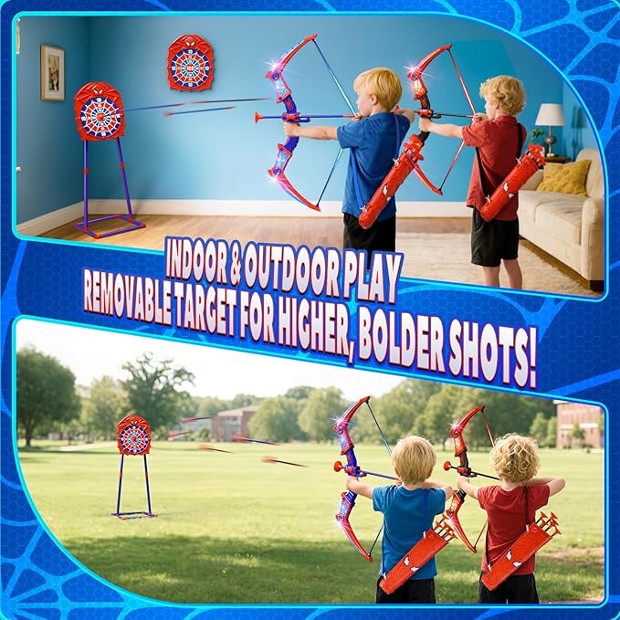 Toys for Boys Age 3-12, 2 Pcs Shooting Set with Red & Blue LED Lights, Standing Target & 2 Quiver, Indoor & Outdoor Kid Toys Gifts for 3 4 5 6 7 8 9 10 11 12 Year Old Boys Girls