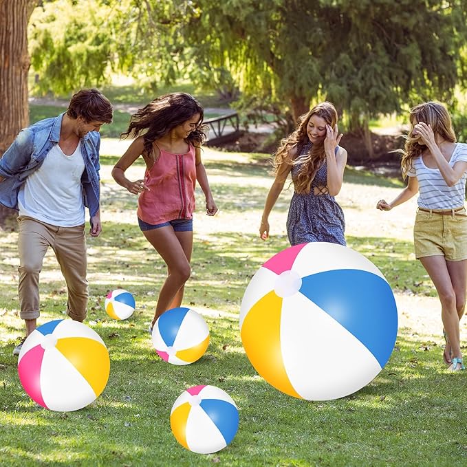 Realspring 36 Pcs Inflatable Beach Balls Bulk 6" 12" 16" 24" 40" Multiple Sizes PVC Summer Swimming Pool Ball for Adults Outdoor Beach Hawaii Water Games Party Decorations