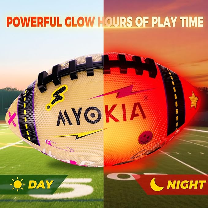 Light Up Football Birthday Gift for Kids & Teens 3-15+,RGB Rechargeable Waterproof Glow in The Dark Ball with Pump & USB Cable, Tri-Color (Red, Green, Blue), Size 6, Outdoor Night Games