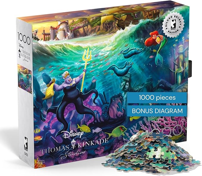 Buffalo Games - Thomas Kinkade Disney Ursula 1000 Piece Puzzle Silver Select Premium Jigsaw Puzzle with Full Color Reference Poster