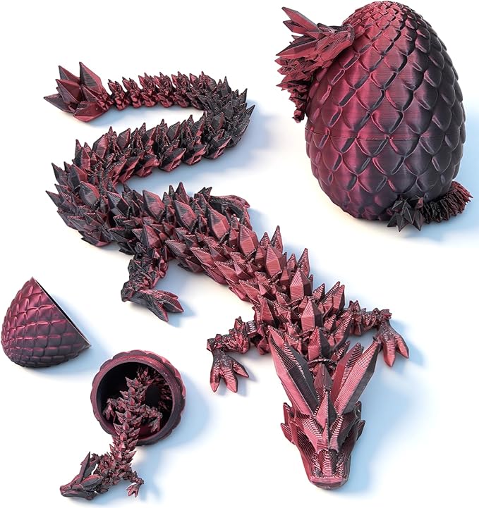 12" 3D Printed Dragon Egg, Mystery Articulated Crystal Dragon Egg Fidget Toys, 3D Print Surprise Animals Toy for Kid Teen Boy Girls (Laser Black and Red)