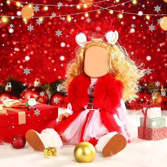 UPINS Christmas 18 Inches Doll Clothes and Accessories Winter Doll Outfits Set Christmas Deer Costume Includes Tutu Dress T-Shirt Shoes Hairpin Socks for 18 Inch Doll Girls Gifts