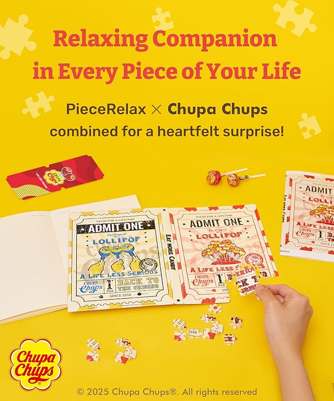 PieceRelax A5 3D Puzzle Journal for Adults, 300 Piece Plastic Jigsaw Book Cover (Includes Notebook) - Chupa Chups_Timeless Memories - Fun Pass, Unique Gift [YA1067]