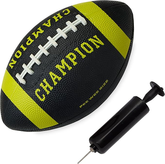 Champion Blitz Football, All-Weather Football, Enhanced Grip, Durable Rubber Cover and Molded Laces, for Outdoor Sports & Training, Includes 6 Ball Pump