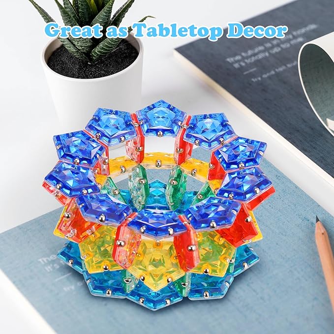LAFFTRAK Magnetic Fidget Sphere Magnet Toys - Crystal Diamond Blue - Magnets Sensory Toys - 12 Piece Set - Creativity Beyond Imagination, Inspirational, Recreational, Fun Desk Toy for Adults