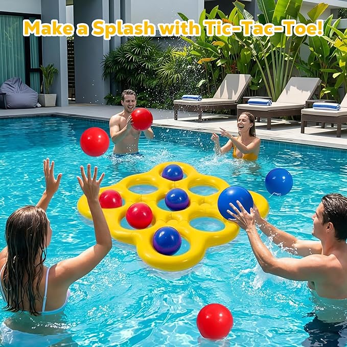 MoKo Pool Water Toys Tic-Tac-Toe Games Set, Inflatable Floats Toy with 10 Balls, Pool Games for Family Party Outdoor Beach Adults Teens Kids 2-10 Players