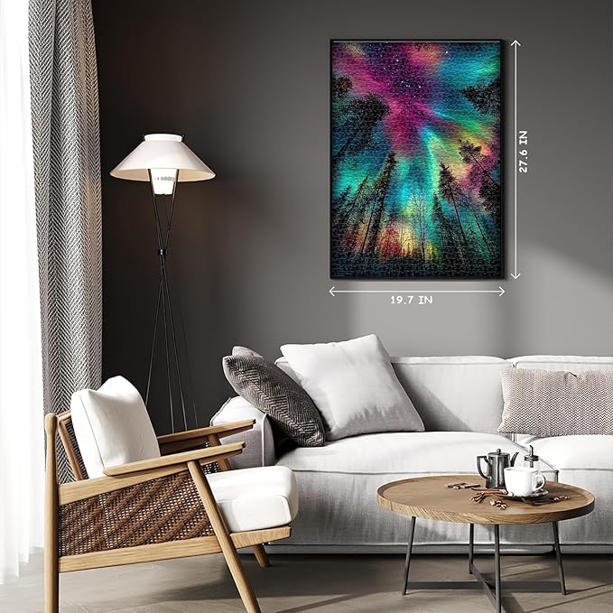 Impossible Puzzles for Adults 1000 Pieces, PICKFORU Forest Aurora Jigsaw Puzzle, Nature Scenery Colorful Puzzles Plant Scenic Challenge