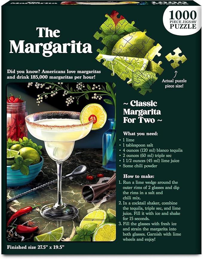 Jigsaw Puzzle 1000 Pieces - The Margarita, Brain-Boosting Fun for Adults, Families, Friends, Game Nights, Poster Included, Gifts for Cocktail Lovers, Finished Size 27.5" x 19.5"