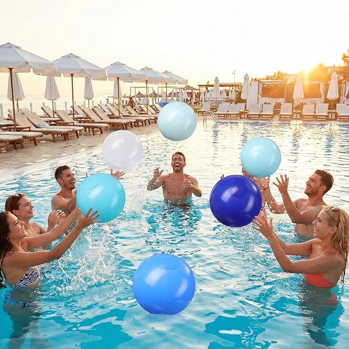 Realspring 24 Pcs Inflatable Beach Balls for Kids Bulk Pastel Solid Color Jumbo Beach Ball Swim Pool Floating Toys Baby Shower Birthday Summer Party Decor(Blue and White,26.5 Inch)
