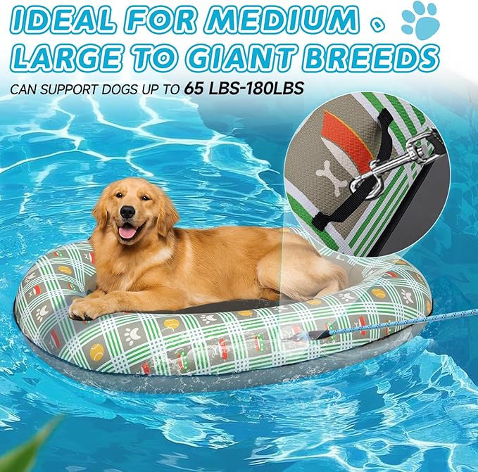 Inflatable Dog Float for Large Dogs, Up to 180 Lbs, Foldable & Puncture-Resistant Doggy Float for Pool, Portable Dog Float Bed Pet Swimming Accessory, Pet-Friendly Outdoor Fun, Brown
