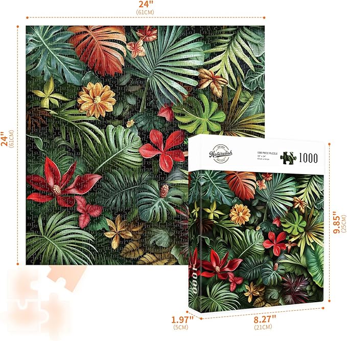 Jigsaw Puzzles for Adults 1000 Pieces, Tropical Rainforest Plants Square Challenging Unique Puzzle for Game Night Family Home Decor, 24x24 Inches, FernLeaf