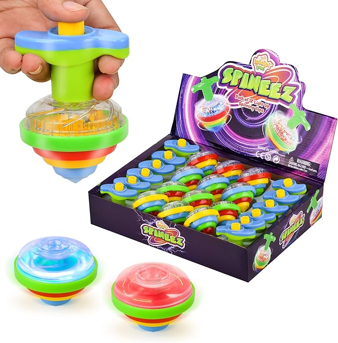 IPIDIPI TOYS Spineez Light Up Spinning Tops – 12-Pack LED Spinner Toys, Easter Basket Stuffers for Kids, Birthday Party Favors, Goodie Bag Stuffers, School Prizes for Boys & Girls – Blue
