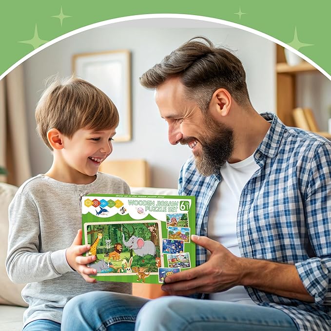 6 Packs Puzzles for Kids Ages 4-6,24Pcs Wooden Puzzles for Kids Ages 3-5,Dinosaur Animals Vehicle Space Farm Jigsaw Puzzles,Preschool Educational Toys Gifts for Children Ages 3+Year Olds Boys Girls