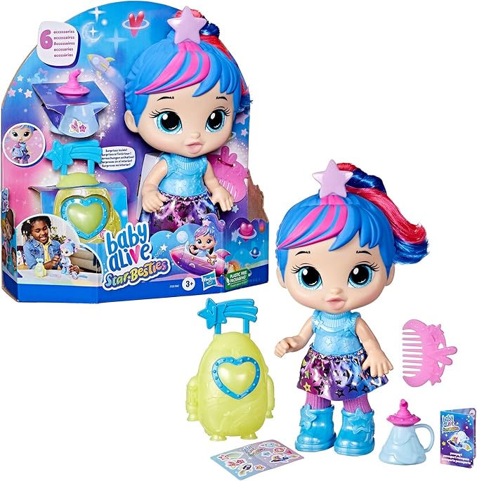 Baby Alive Star Besties Doll, Stellar Skylar, 8-inch Space-Themed Doll for 3 Year Old Girls and Boys and Up, Accessories