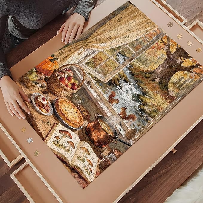 1000 Piece Puzzle for Adults Autumn Window View Jigsaw Puzzles Nature Landscape Puzzles Family Wall Decor Impossible Puzzle Fun Gift for Women Men (27.56x19.7 Inch)