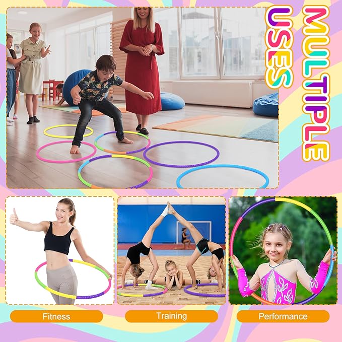 Sratte 12 Pcs Toy Hoop for Kid Detachable Adjustable Toy Hoop Colored Hoop Exercise Ring Plastic Circle for Kid Teen Gymnastics Dog Agility Equipment, Require Self Assembly(Stylish Colors, 24 Inch)