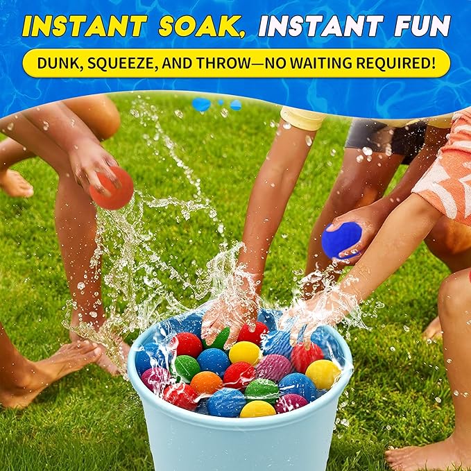Reusable Water Balls for Kids, 50 PCS Soft Splash Balls Summer Outdoor Toys, Water Balloon Game for Pool Beach Party, Safe Water Fight Toys Fun Activities Yard Games