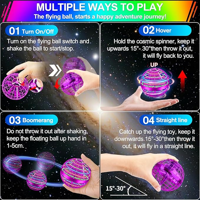Flying Orb Ball Toy,2026 Upgraded Parachute LED,Magic Hand Controlled Mini Gravity Ball,Cosmic Globe Boomerang,Cool Christmas Birthday Gift for 6 7 8 9 10+ Year Old Girls-Bright Purple
