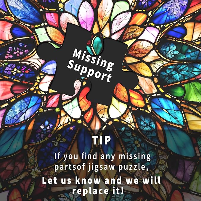 Impossible Jigsaw Puzzles for Adults 1000 Pieces-Stained Glass Puzzles Floral Hard Challenging Puzzles with Letter on Back, Difficult Jigsaw Puzzle 1000 Pieces Puzzle for Adults with 1:1 Poster