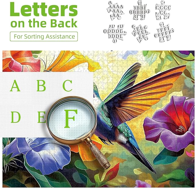 MINIWAN 500 Piece Puzzles for Adults - Vibrant Hummingbird Floral Jigsaw Puzzle, 23x15 Inches with Unique Irregular Shaped Pieces for Relaxation & Home Wall Decor