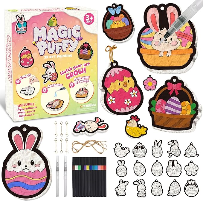 Taotuo Magic Foam Texture Painting Kit - 3D Art Puffy Paint Kit, Easter Theme,15 Mess-Free Paint by Number Craft for Ages 3-10