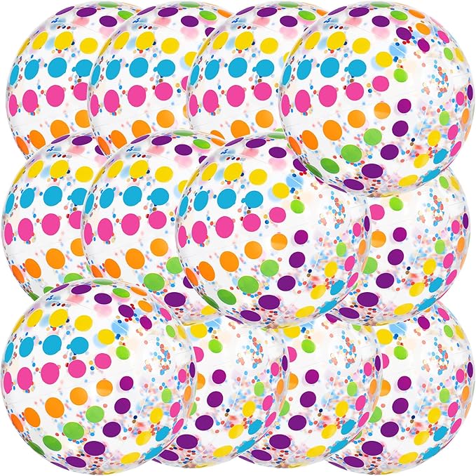 12 Pack Sequins Beach Balls 16" Colorful Polka Dot Pool Balls Inflatable PVC Clear Summer Jumbo Sport Ball Adults Summer Hawaiian Beach Swimming Pool Accessories Outdoor Water Games Party Favor