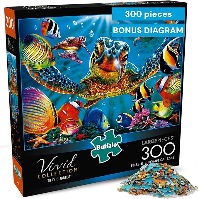 Buffalo Games - Tiny Bubbles - 300 Piece Puzzle for Adults - Oversized, Easy-to-Hold Pieces - Steve Sundram Ocean Scene - Premium Giftable Jigsaw
