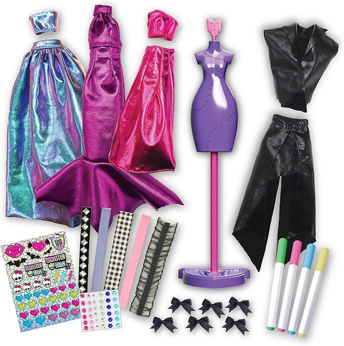 Monster High Fashion Designer Set DIY Doll Clothing Craft Kit for Kids with Stickers, Fabric, Sketchbook & Tools Creative Gift for Girls Ages 6+