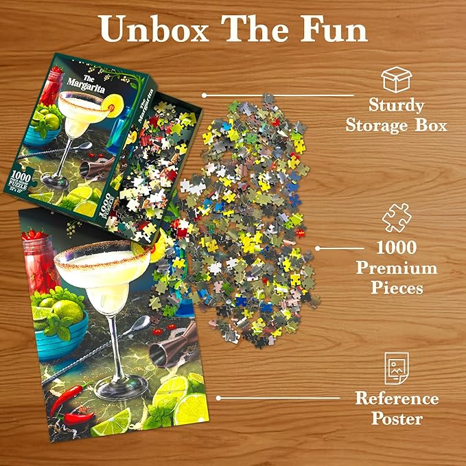 Jigsaw Puzzle 1000 Pieces - The Margarita, Brain-Boosting Fun for Adults, Families, Friends, Game Nights, Poster Included, Gifts for Cocktail Lovers, Finished Size 27.5" x 19.5"
