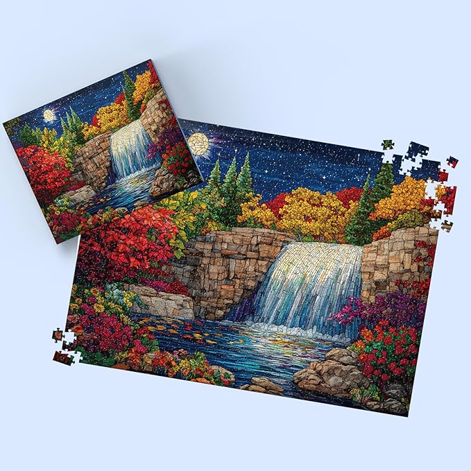 Stained Glass Puzzles for Adults 1000 Pieces, Forest Landscape Jigsaw Puzzles, Nature Difficult Challenging Jigsaw Puzzles, Finished Size 27.56 * 19.69", with 1:1 Poster, Letter on The Back