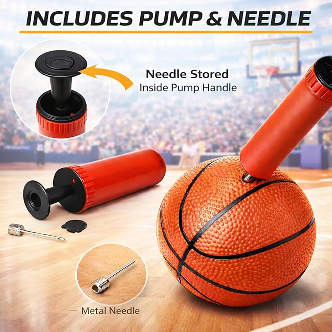 4 Pack Mini Basketballs for Mini Hoops, 6 Inch Inflatable PVC Basketball Balls with Pump & Needle, Rubber-Like Textured Grip, Indoor Outdoor Replacement Balls for Door, Pop-A-Shot & Trampoline Hoops