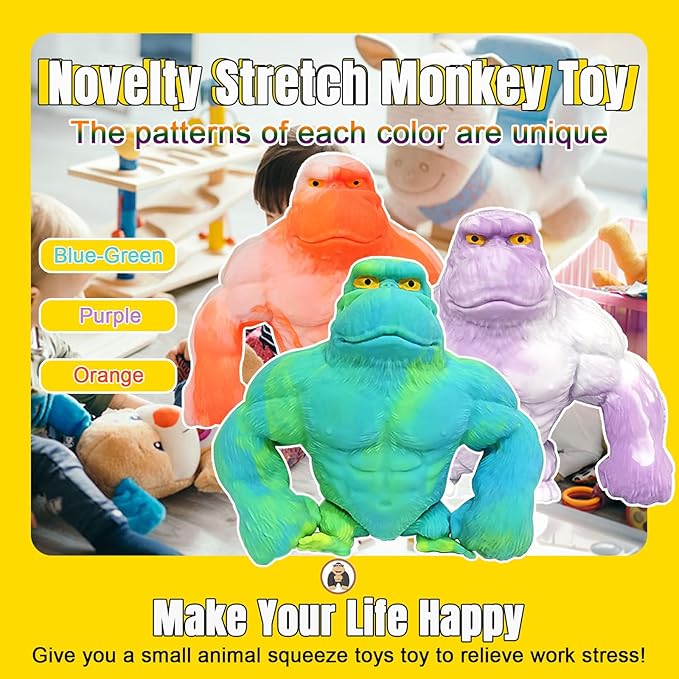 YHan Super Stretchy Gorilla Fidget Toy (Blue-Green) Stretchy Monkey - Funny, Squishy & Perfect to Squeeze for Stress Relief - Ideal Gift for Kids