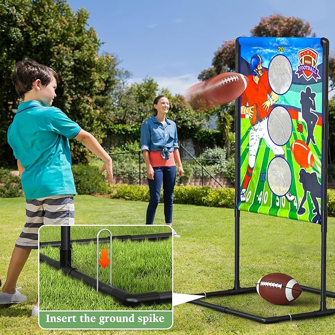 2025 New Upgrade Metal Football Toss Game with 4 Inflatable Balls Throwing Target Games Football Gifts for Boys 8-12, Target Practice for Kids Ages 3+ Sports and Outdoors Toys for Family Fun Play