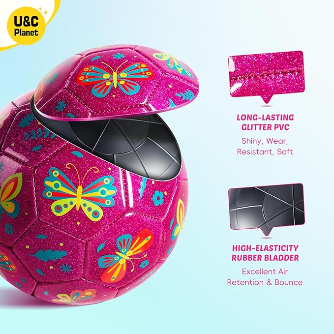 U&C Planet Soccer Ball Size 2 Size 3 Size 4 for Toddler Kids with Pump Deflated, Cartoon Unicorn Dinosaur Soccer Ball Toy for Girls Boys 1-3 2-8 6-12
