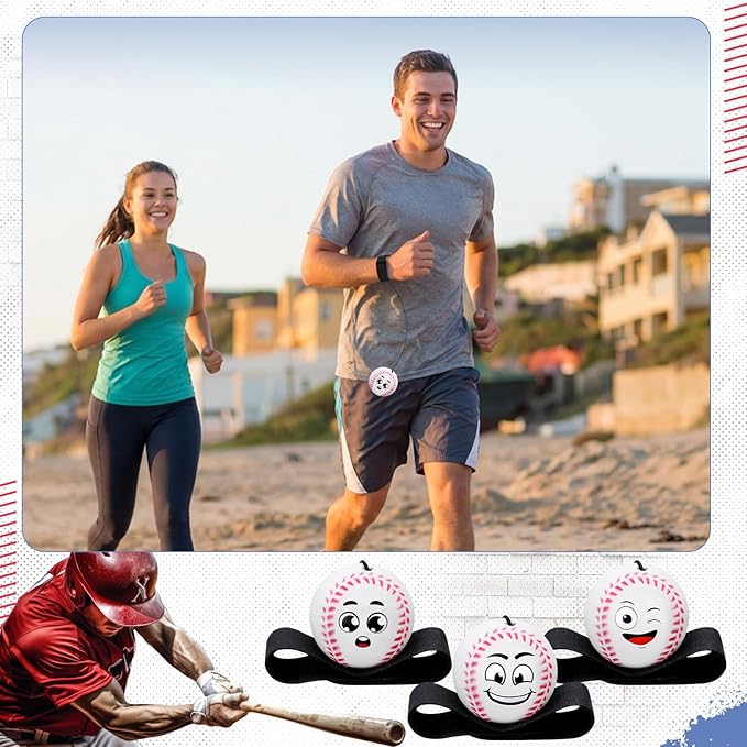30 Pcs Wrist Return Balls on a String Face Return Sport Balls with Elastic Strap Wrist Exercise for Adults for Fun Outdoor Activity Sports Team Gifts (Baseball)