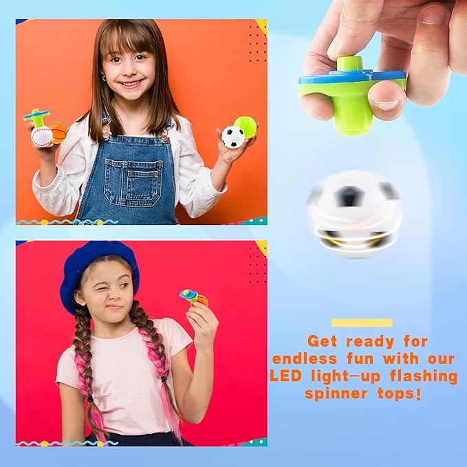 24 Pcs Light Up Spinning Tops Launcher with Motion Gyroscope Colorful Novelty LED Spinning Tops Toys for Goodie Bag Fillers Classroom Prizes Birthday Sports Party Favors