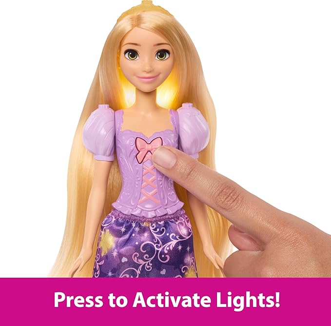 Mattel Disney Princess Rapunzel Fashion Doll w/Light-Up Hair & 4 More Ways to Glow, Pascal Figure & 7 Styling Accessories, Inspired by Tangled Movie