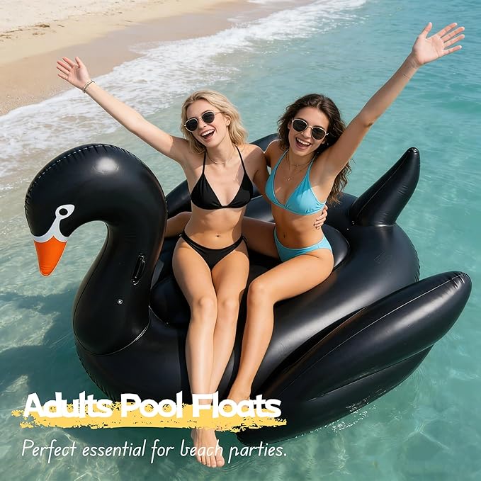 Giant Pool Float Adult Heavy Duty 70" Black Swan Pool Floaties for Adults Swimming Pool Lounger Float Pool Chair Float for Pool Games Beach Party Outdoor Water Play