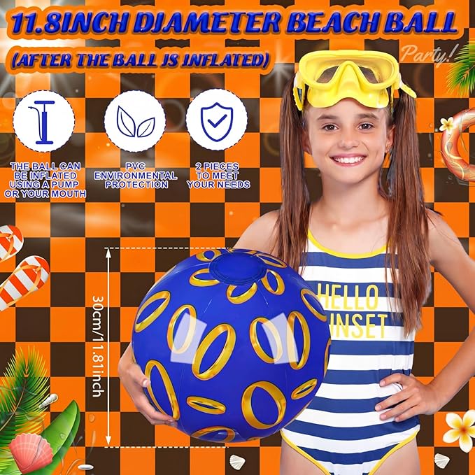 Leyndo 4 Pack Blue and Golden Rings Themed Beach Ball for Kids 11.81" Bulk for Summer Pool and Beach Game Gifts and Birthday Party Supplies and End of The Year Class Party Decoration Favors