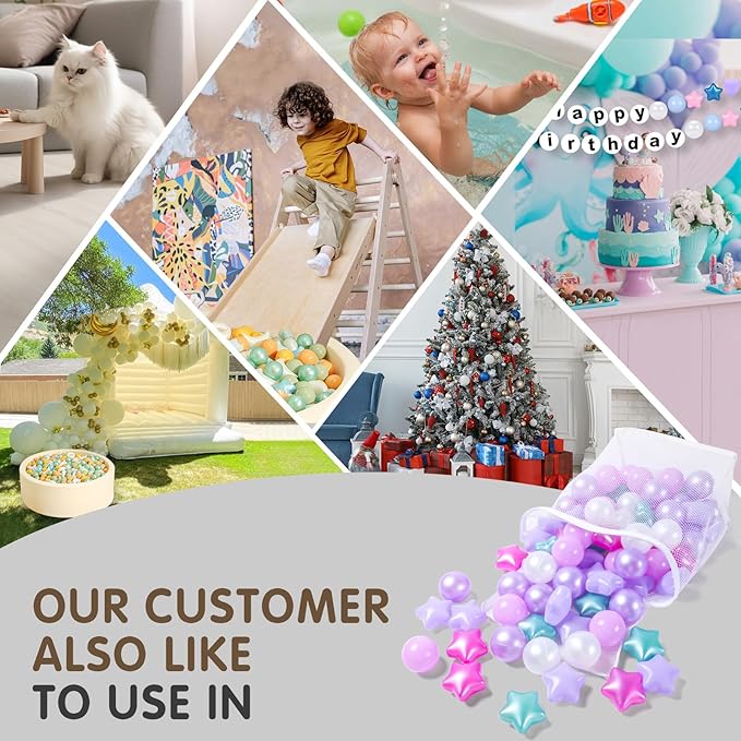 Realhaha Ball Pit Balls 50 100 200 500, Star Shapes for Babies Kids Playpen Plastic Balls for Babies Ball Pool Puppy Playballs