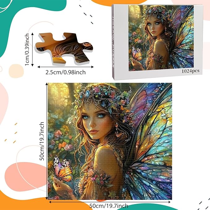 1024 Piece Fairy Butterfly Jigsaw Puzzle for Adults, Fantasy Forest Puzzles for Adults 1000 Pieces, Challenging Puzzle for Friends Family Activity Game Nights, Finished Size 19.7" x 19.7"